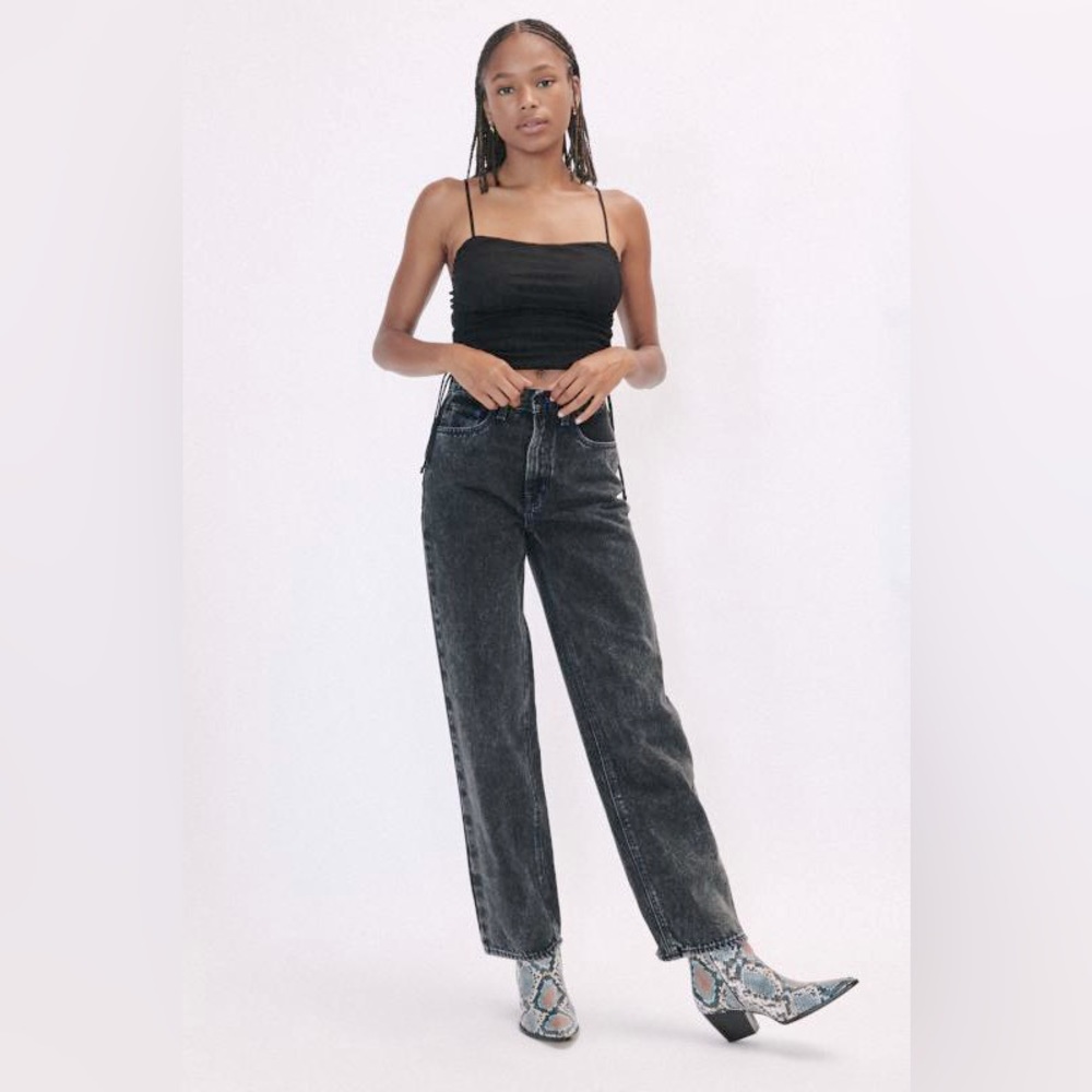 Dark denim (black) High-rise baggy jeans.